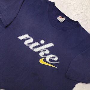 90s Nike Swoosh Blue Yellow Shirt Men Large Faded Distressed Casual Sports Prep